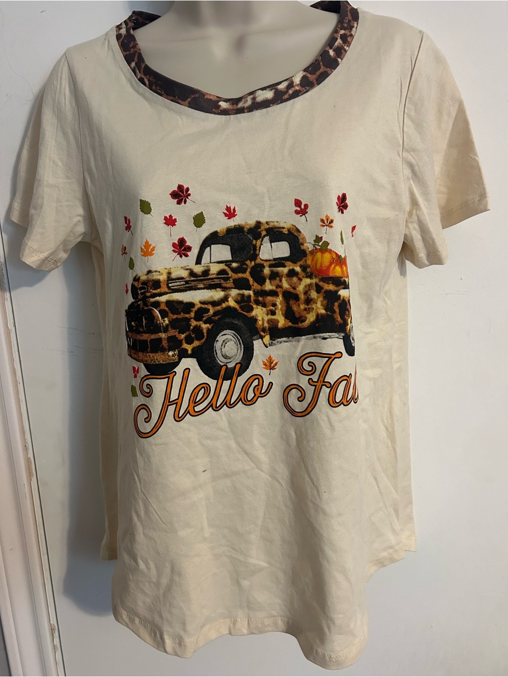 Hello Fall Cream Graphic Tee with Leopard Truck